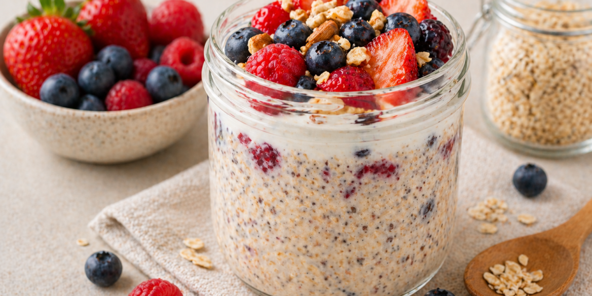 🍒 Overnight Oats com Frutas Vermelhas: Café da Manhã Fitness Prático e Saudável