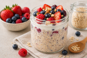 🍒 Overnight Oats com Frutas Vermelhas: Café da Manhã Fitness Prático e Saudável