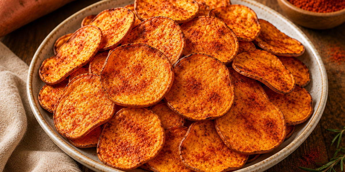 🍠 Chips de Batata-Doce Assados com Páprica: Snack Fitness Crocante e Saudável