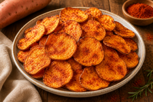🍠 Chips de Batata-Doce Assados com Páprica: Snack Fitness Crocante e Saudável