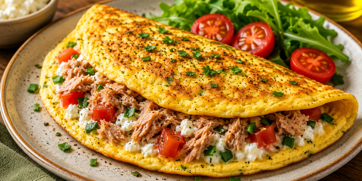 🍳 Omelete Proteico com Atum e Cottage: Receita Rápida, Nutritiva e Rica em Proteínas