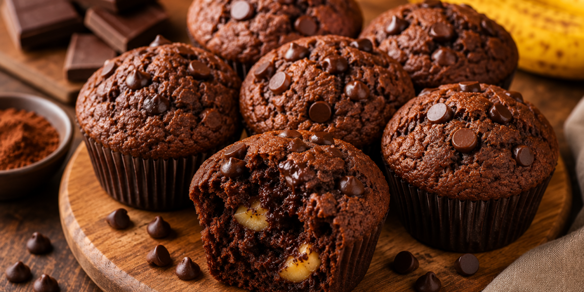 🧁 Muffin Fit de Cacau com Banana e Gotas de Chocolate 70%: Receita Saudável, Fofinha e Sem Açúcar Refinado