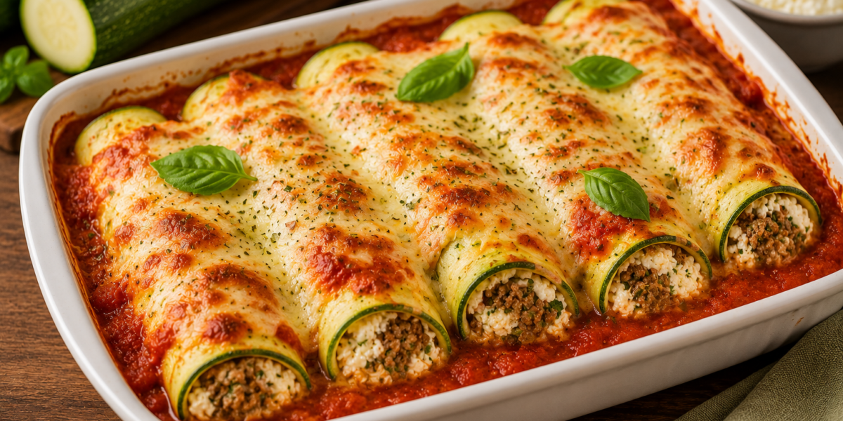 🥒 Canelone Low Carb de Abobrinha Recheado com Carne e Ricota