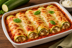 🥒 Canelone Low Carb de Abobrinha Recheado com Carne e Ricota