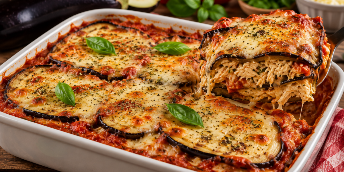 🍆 Lasanha Low Carb de Berinjela com Frango Cremoso