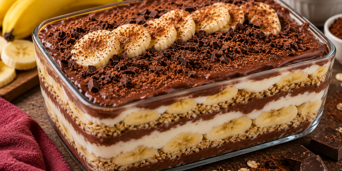 🍌 Pavê Fit de Banana, Cacau e Creme de Iogurte: Sobremesa Saudável e Sem Forno