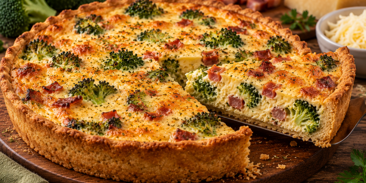 🥦 Quiche Low Carb de Brócolis com Bacon e Queijo