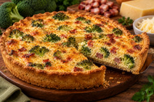 🥦 Quiche Low Carb de Brócolis com Bacon e Queijo