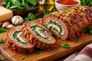 🥩 Rocambole Proteico de Carne Recheado com Espinafre e Ricota