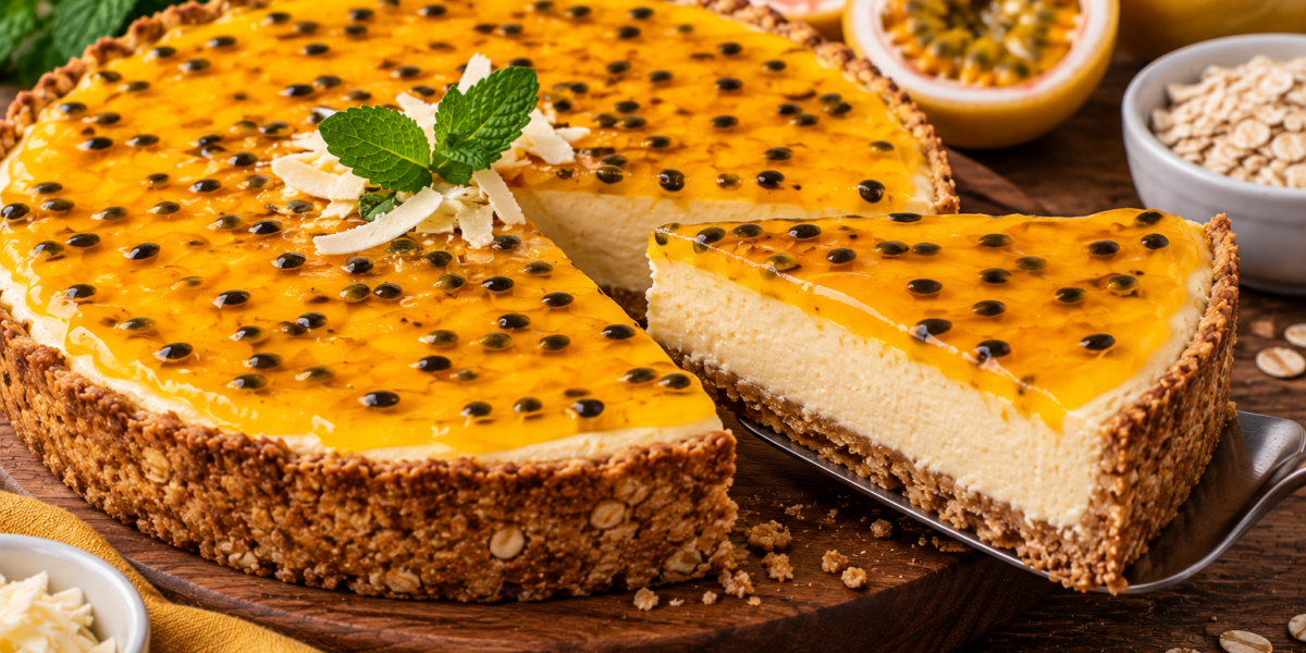 🥭 Torta Mousse Fit de Maracujá com Base Crocante de Aveia