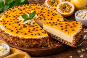 🥭 Torta Mousse Fit de Maracujá com Base Crocante de Aveia
